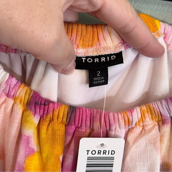 Torrid Skirt Set Womens Size 2 Pink Floral Print Tie Dye Crop Off Shoulder NWT - Picture 6 of 16